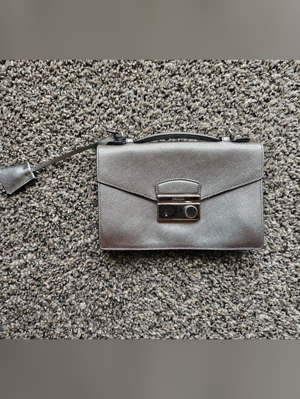 Prada Saffiano Lux Sound Shoulder Bag Fuoco Lacca